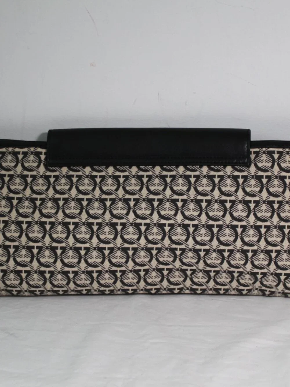 Salvatore Ferragamo Gancini Canvas Leather Flap Clutch Handbag Pouch